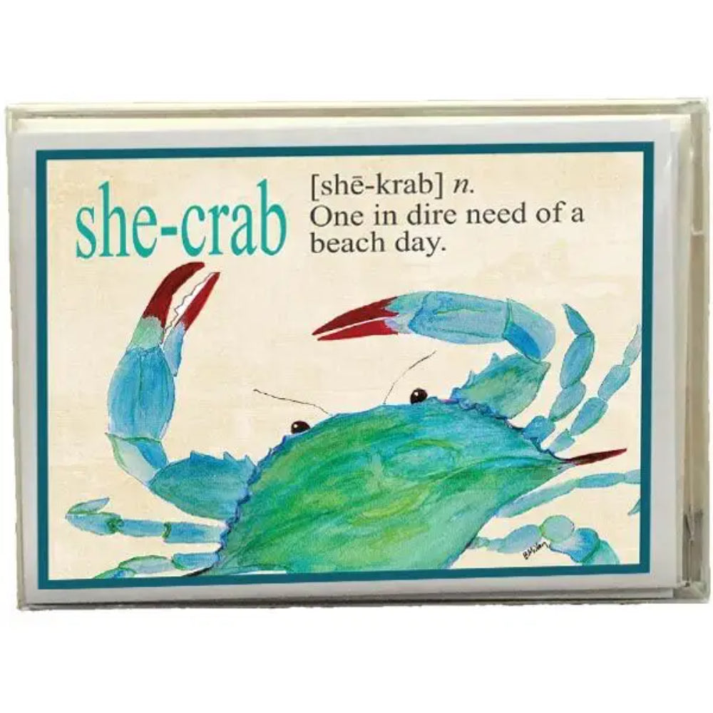 Note Cards with a blue crab illustration and humorous definition text on a white background