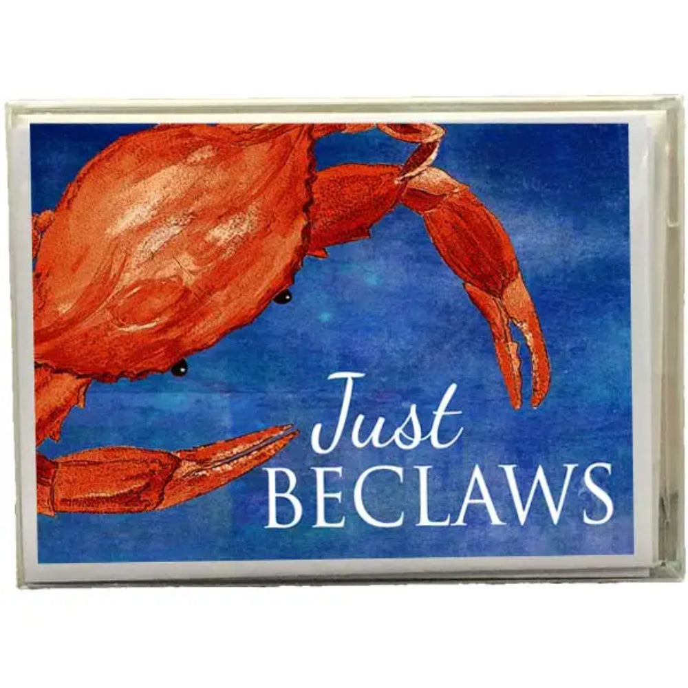 A boxed set of blank note cards with a watercolor illustration of a crab on the cover.