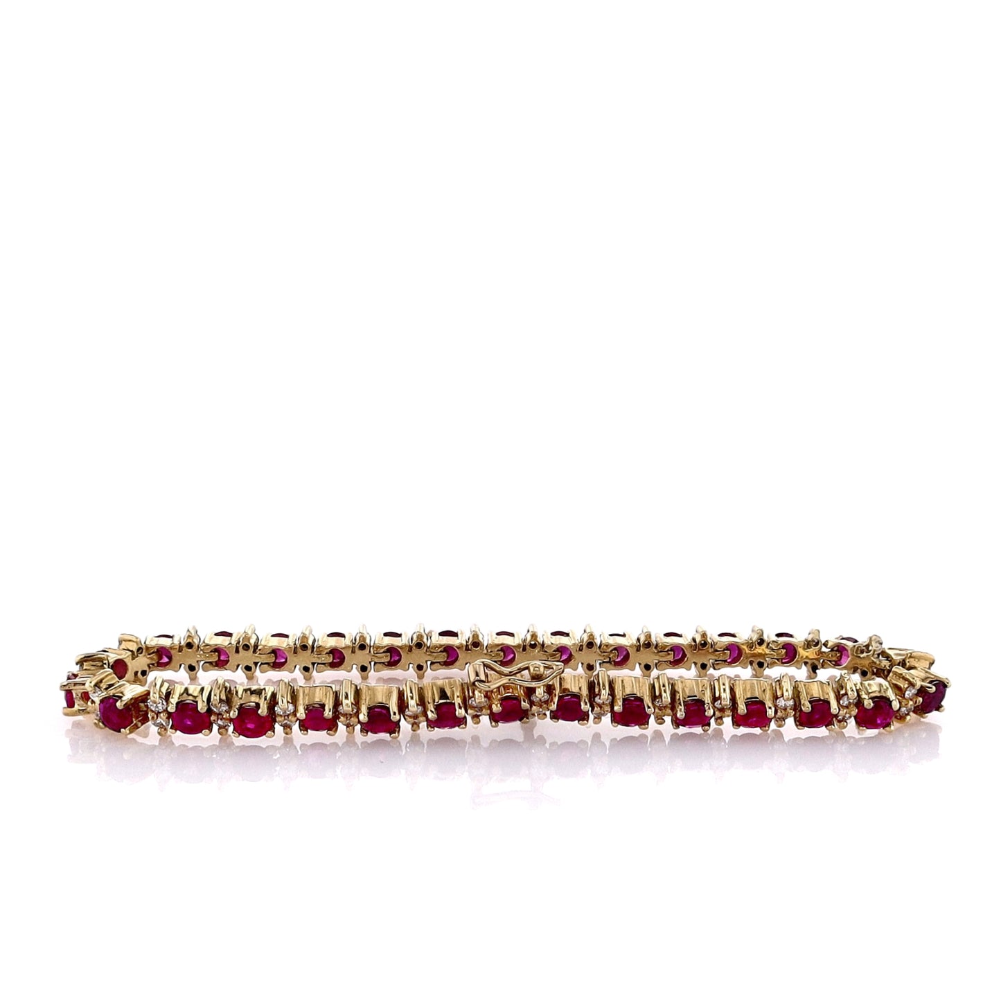 Estate 18k Yellow Gold 6.5" Alternating Ruby and Diamond Bracelet