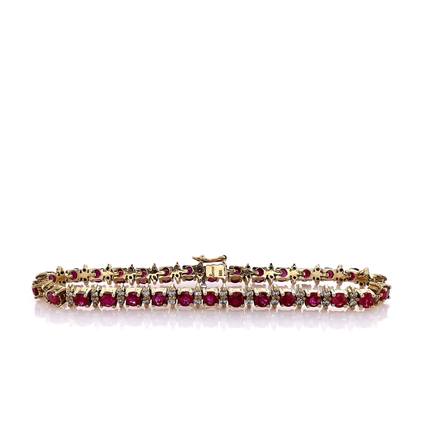Estate 18k Yellow Gold 6.5" Alternating Ruby and Diamond Bracelet