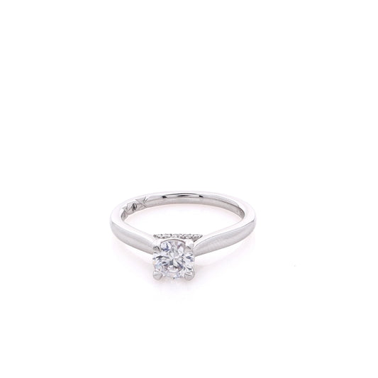 Estate A Jaffe 18 Karat White Gold Solitaire Cubic Zirconium and Diamond Under Gallery Ring