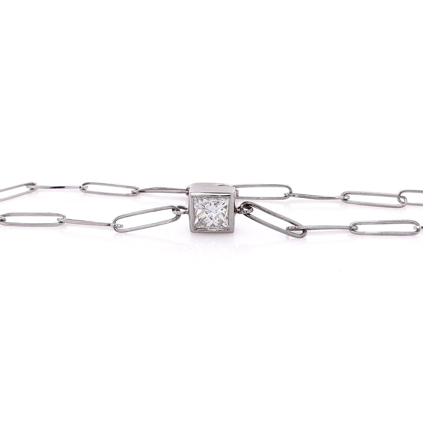 Estate 14 Karat White Gold Diamond Oblong Link Bracelet