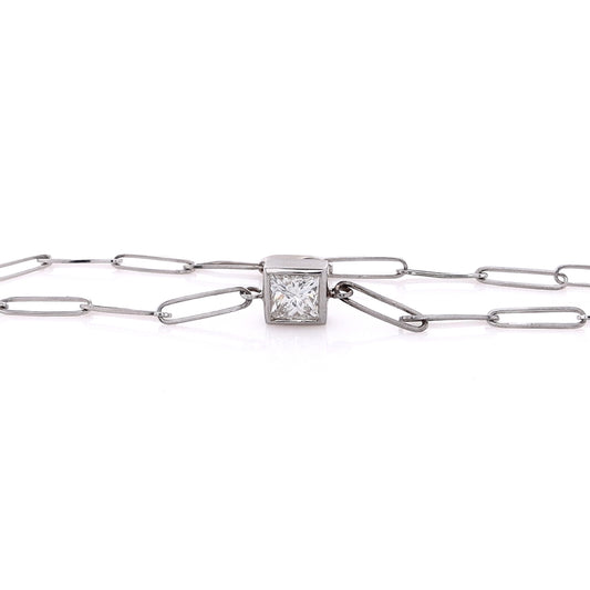 Estate 14 Karat White Gold Diamond Oblong Link Bracelet