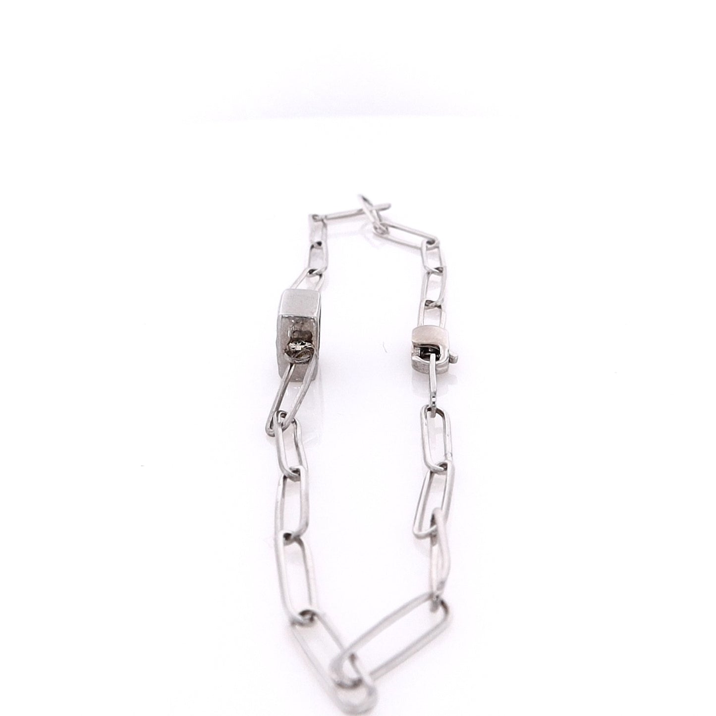 Estate 14 Karat White Gold Diamond Oblong Link Bracelet