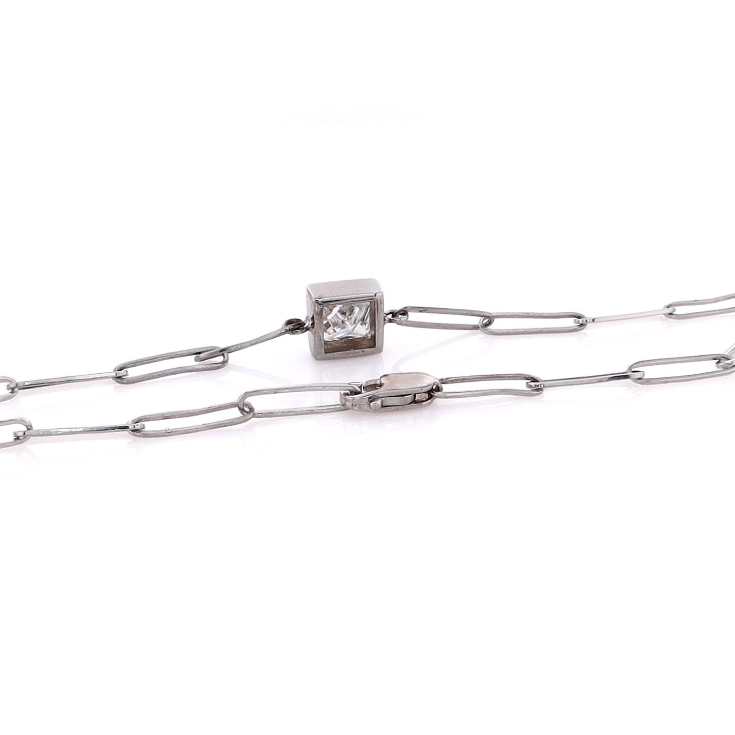 Estate 14 Karat White Gold Diamond Oblong Link Bracelet