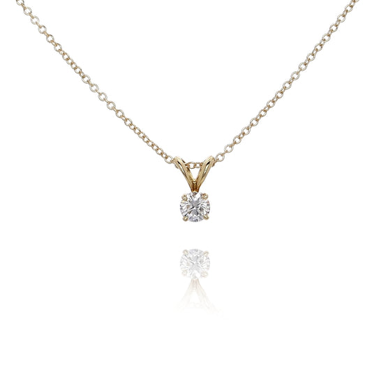Estate 18 Karat Yellow Gold Solitaire Diamond Pendant Necklace