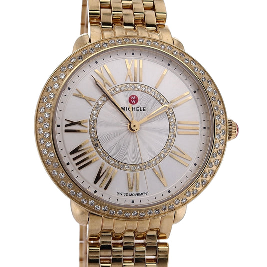 Estate Michele Serein Mid Yellow Gold Tone Stainless Steel Diamond Bezel MWW21B000161
