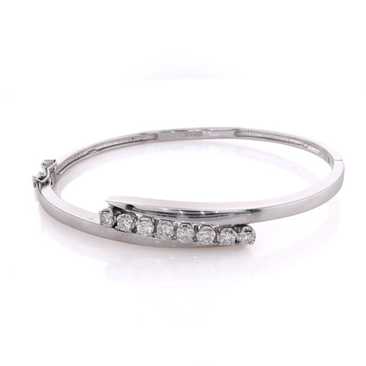 Estate 14 Karat White Gold Bypass Design Diamond Hinged Bangle Bracelet