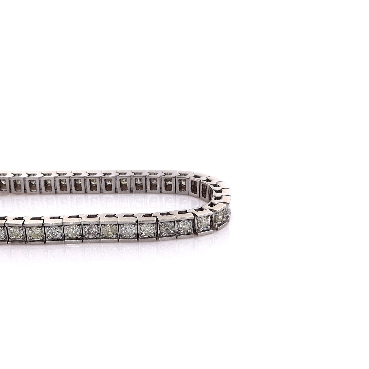 Estate 14k White Gold and Diamond 4 Prong Box Design Tennis Bracelet