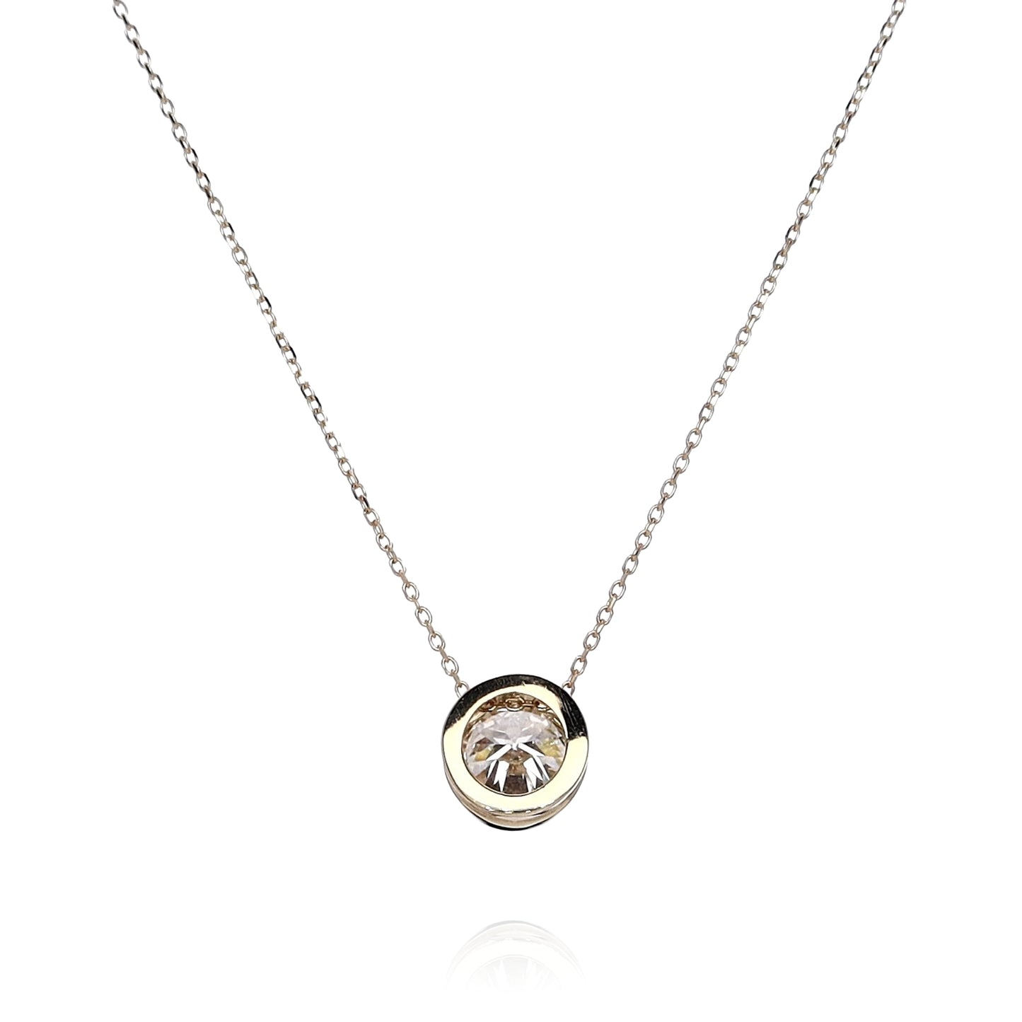 Estate 14k Yellow Gold Transitional Round Diamond Solitaire Pendant Necklace