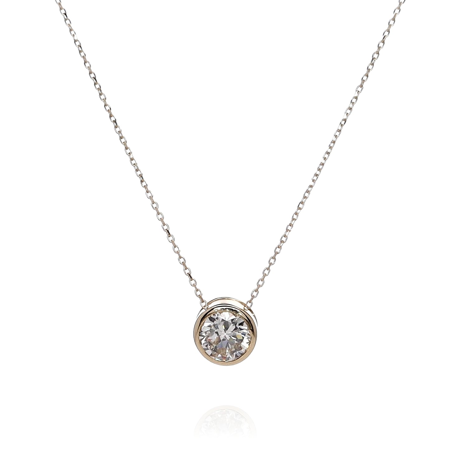 Estate 14k Yellow Gold Transitional Round Diamond Solitaire Pendant Necklace