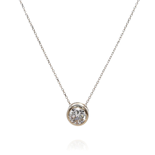 Estate 14k Yellow Gold Transitional Round Diamond Solitaire Pendant Necklace