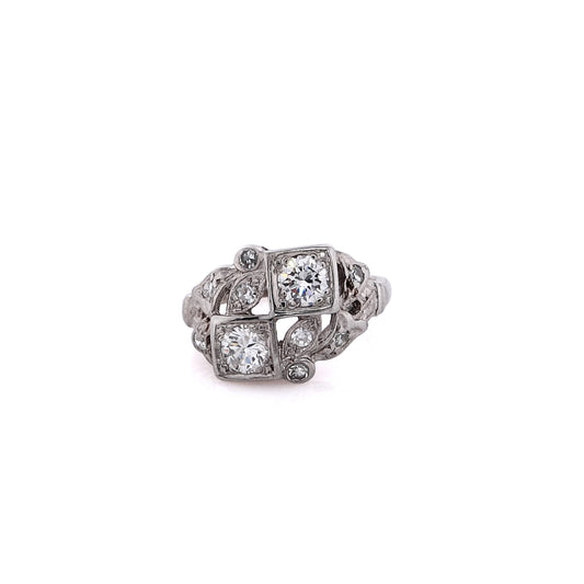 Estate 14 Karat White Gold Floral Design Diamond Ring