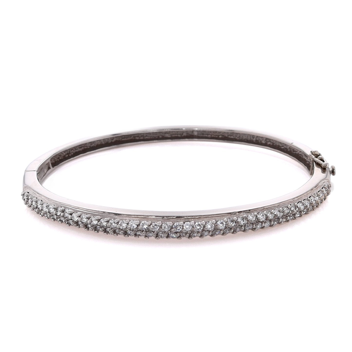 Estate 14 Karat White Gold Hinged Diamond Bangle Bracelet