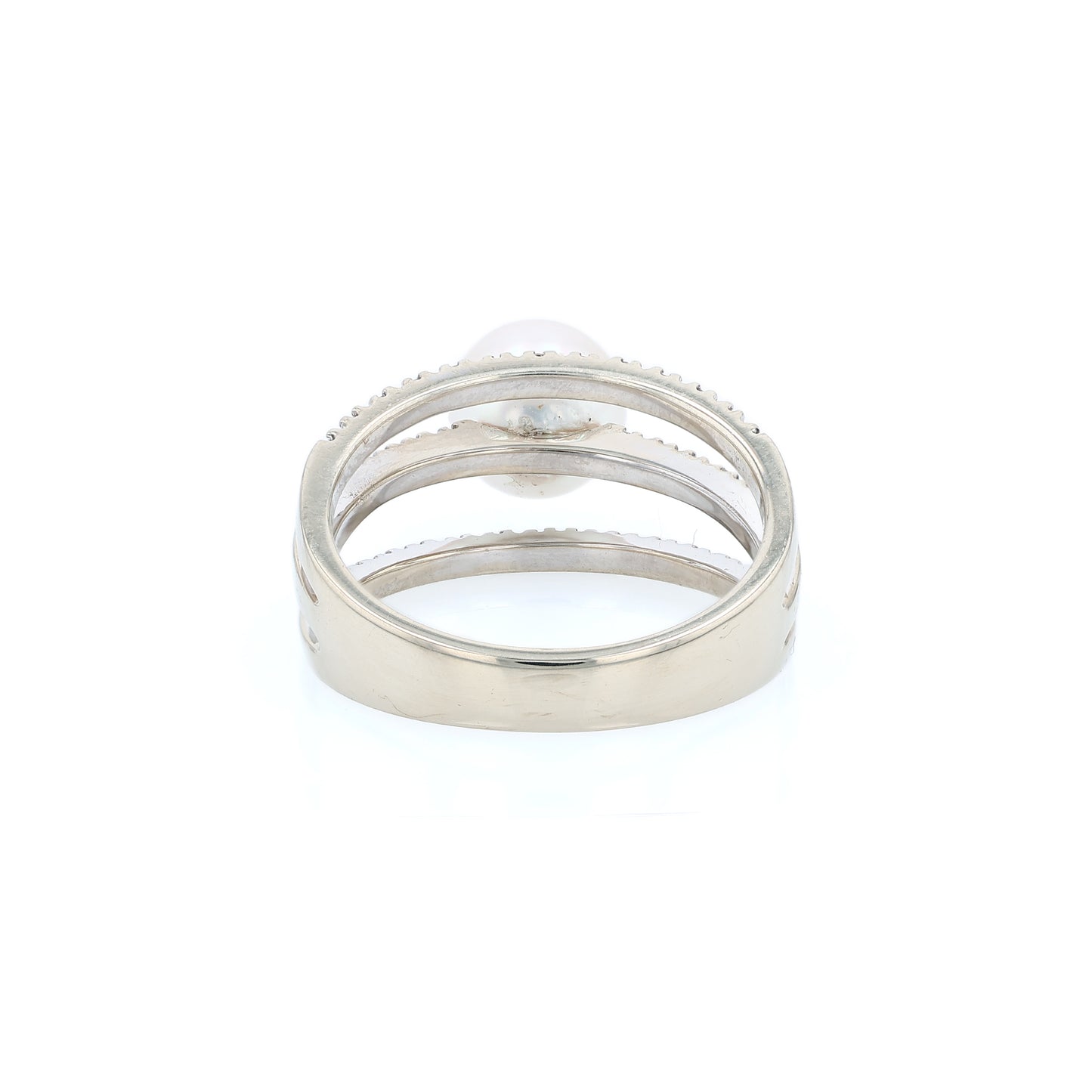 Estate 18k White Gold Three Row Diamond and Pearl Ring