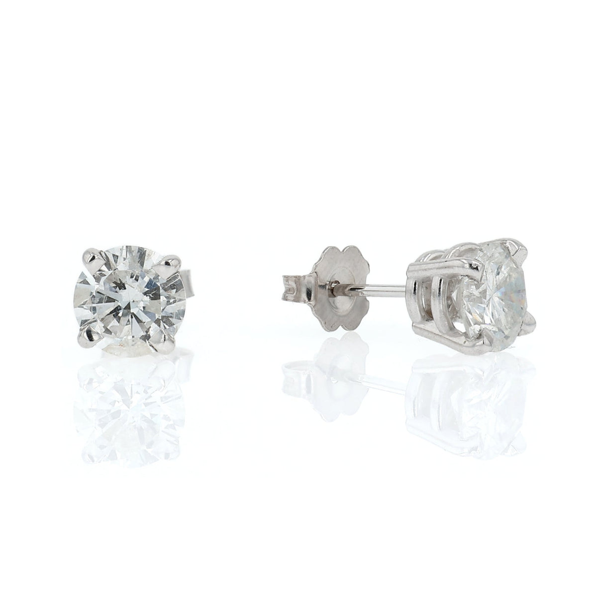 Estate 14k White Gold 2.10ct Round Diamond Stud Earrings