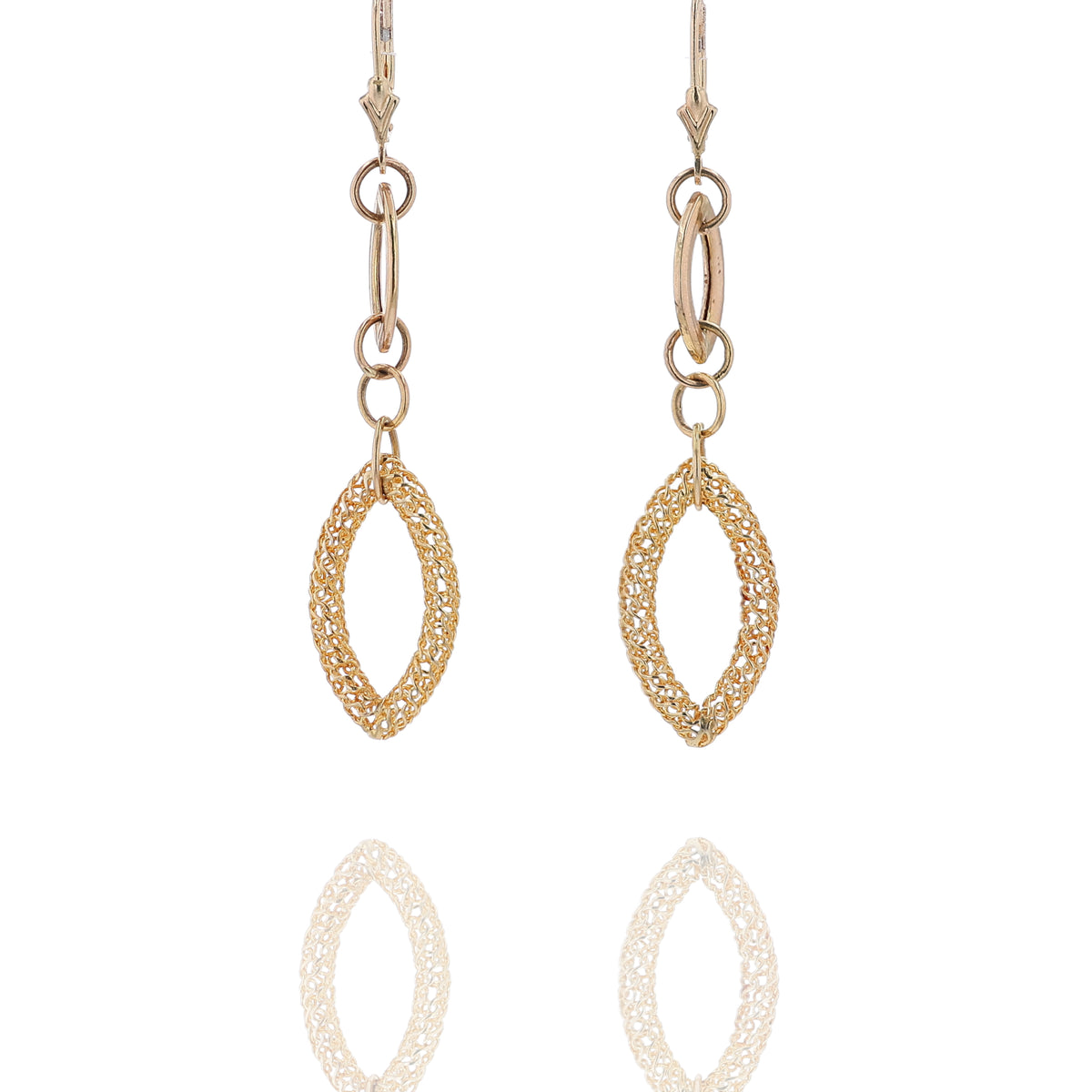 Estate 14k Yellow Gold Polished/Textured Marquise Drop Earrings