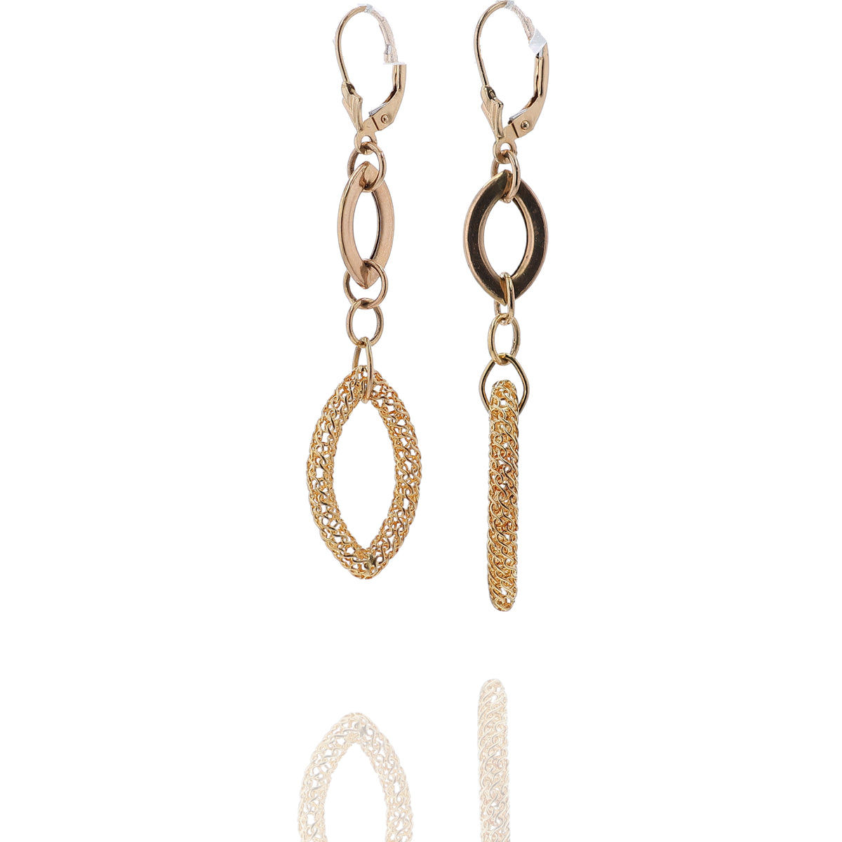 Estate 14k Yellow Gold Polished/Textured Marquise Drop Earrings