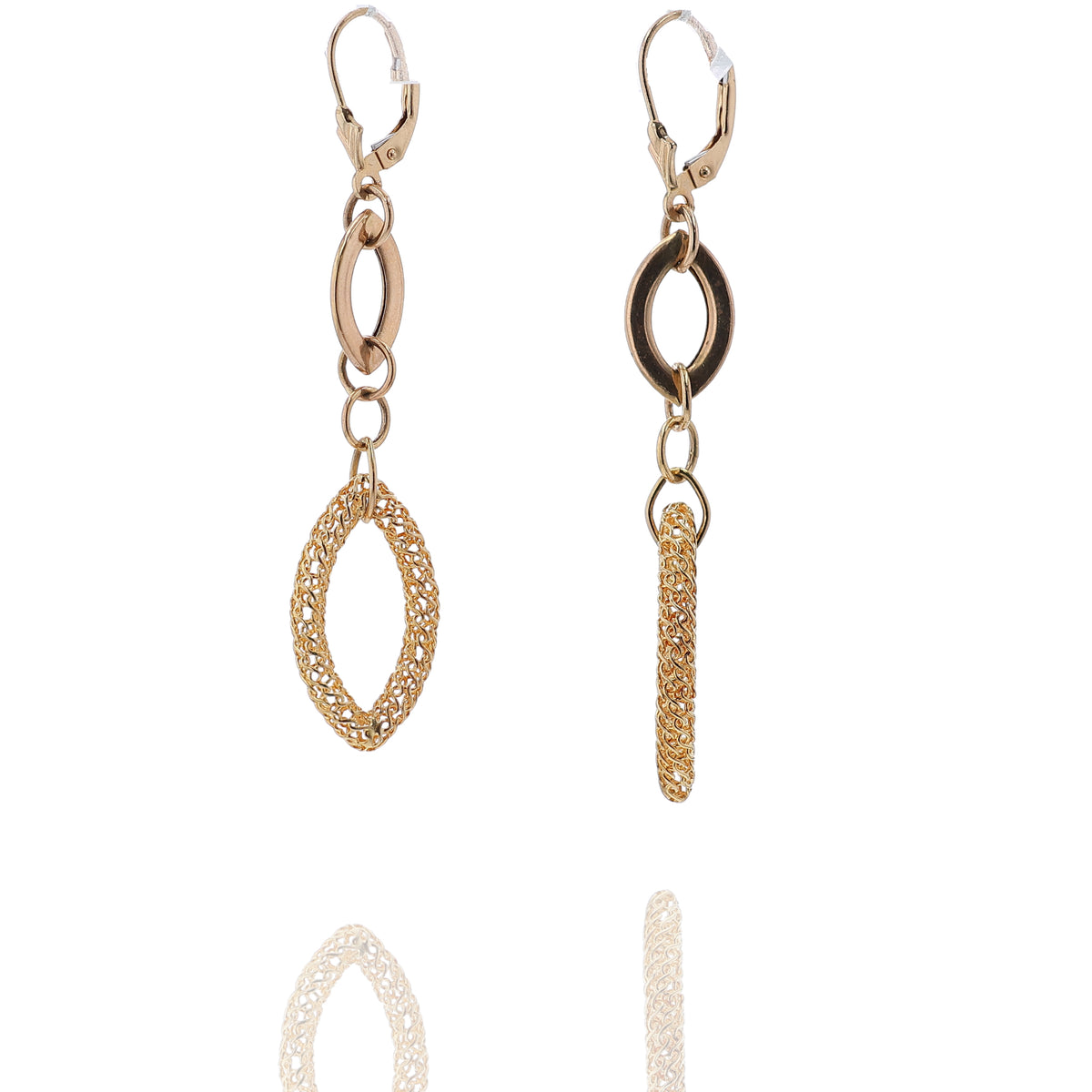 Estate 14k Yellow Gold Polished/Textured Marquise Drop Earrings