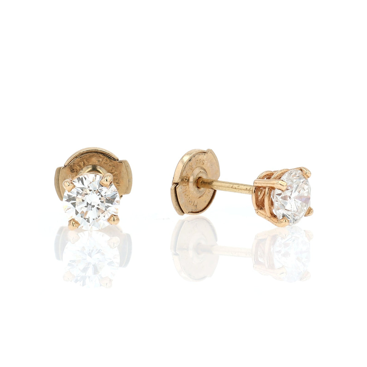 Estate 14k Yellow Gold 1.06ct Round Diamond 4 Prong Setting Diamond Stud Earrings