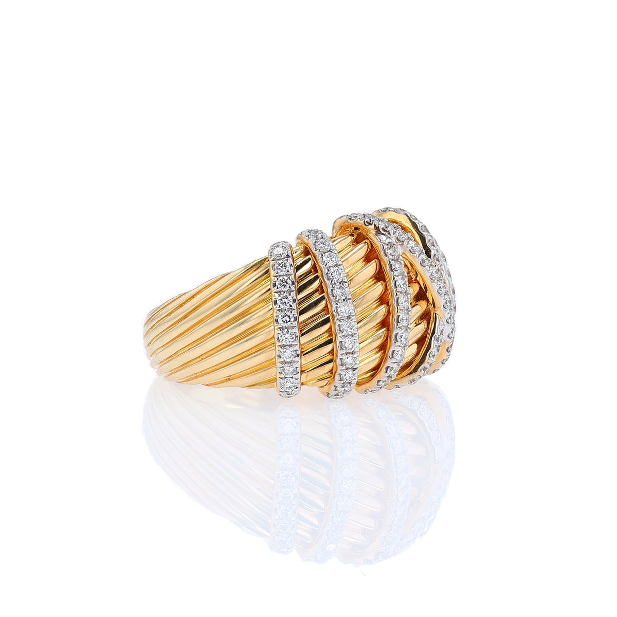 Estate David Yurman Helena Collection 18k Yellow Gold and Diamond Domed Ring