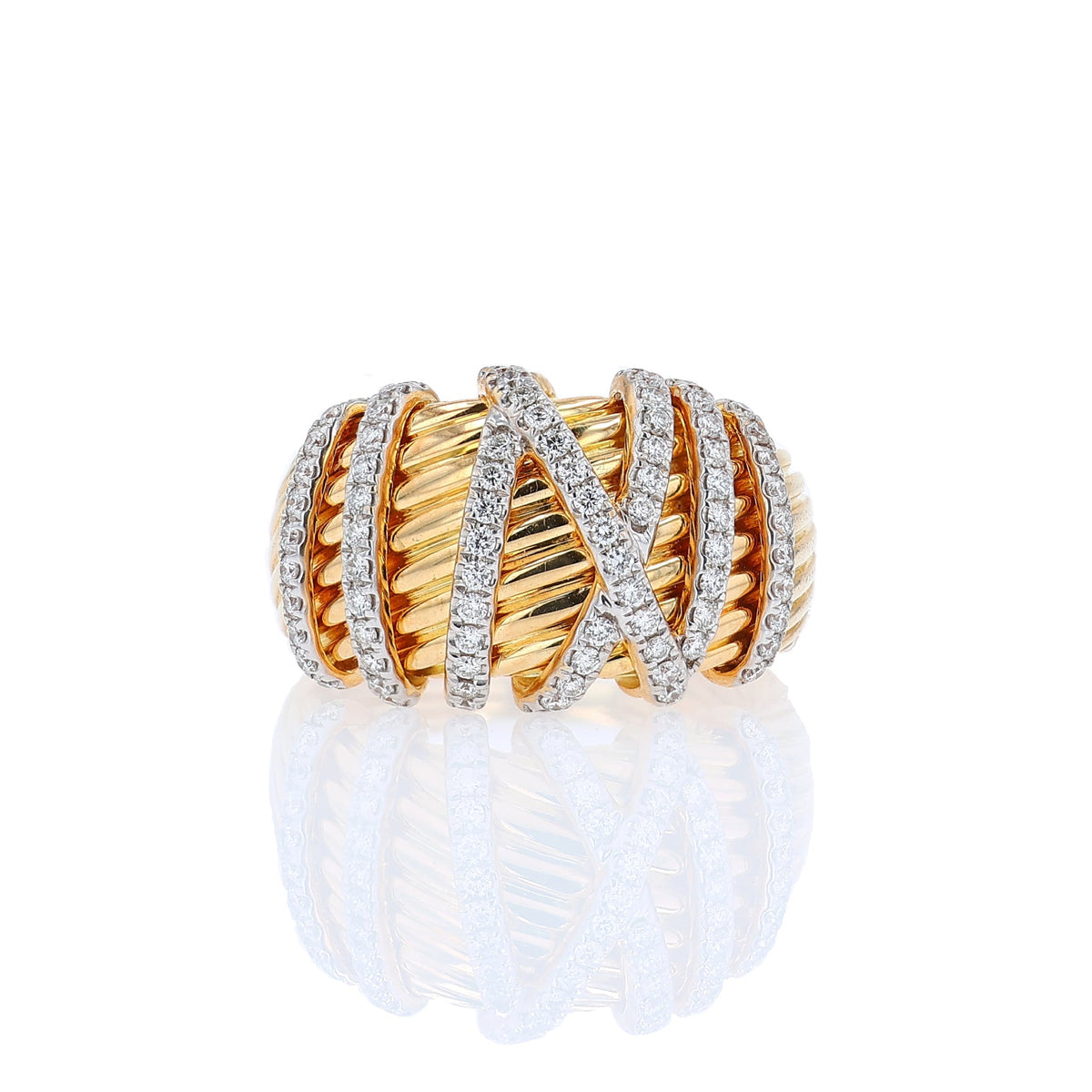 Estate David Yurman Helena Collection 18k Yellow Gold and Diamond Domed Ring