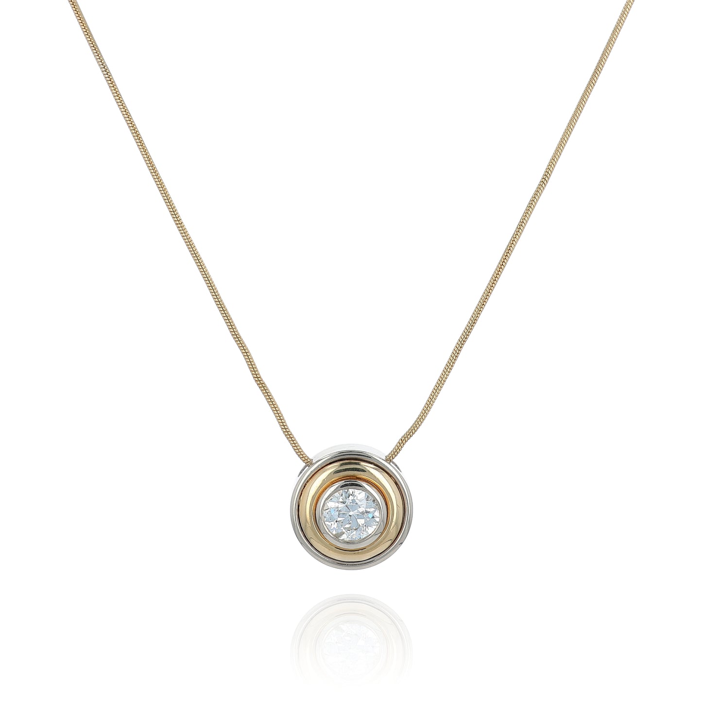 Estate 14k Two-Tone 19" Bezel Set Old European Diamond Pendant Necklace