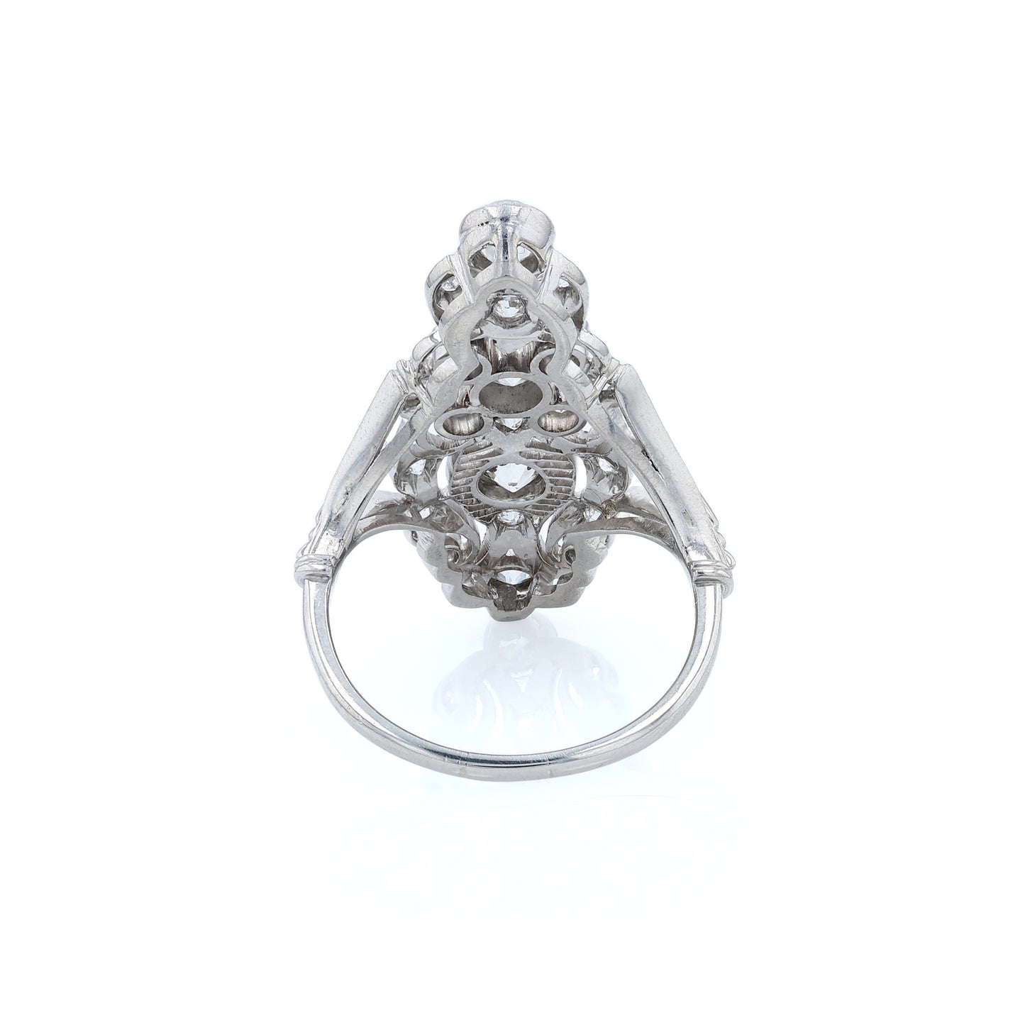 Estate Oscar Caplan Platinum Filigree Vertical Design Diamond Ring
