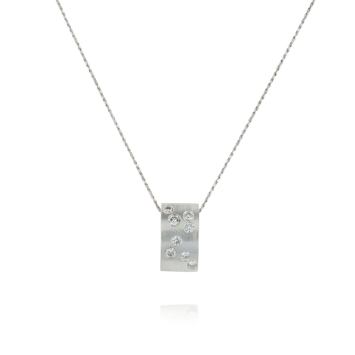 Estate 14 Karat White Gold Multi-Diamond Pendant Necklace