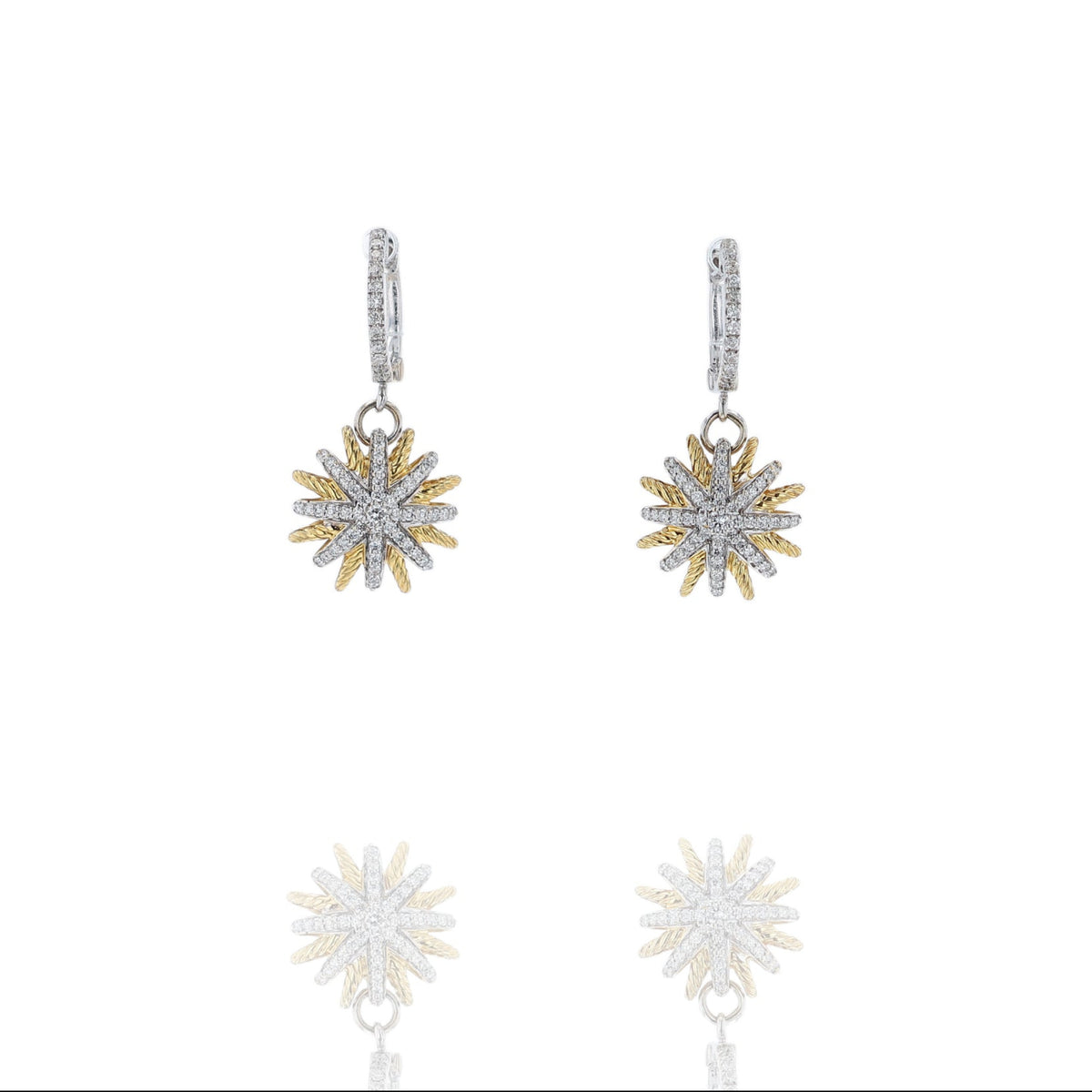 Estate David Yurman 18k Two-Tone and Diamond Starburst Dangle Earrings