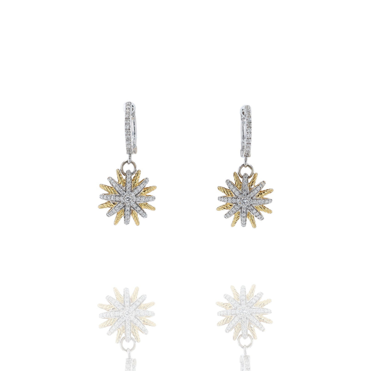 Estate David Yurman 18k Two-Tone and Diamond Starburst Dangle Earrings