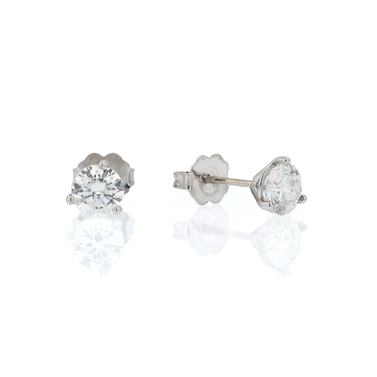 Estate 14k White Gold 1.12ct Round Diamond 3 Prong Setting Diamond Stud Earrings