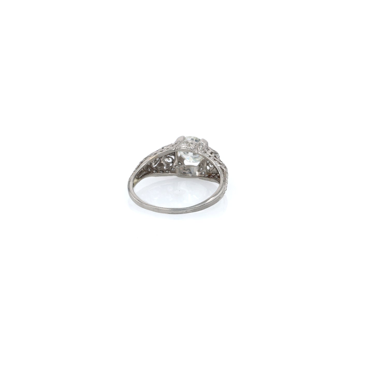 Estate Platinum Filagree Hand Engraved Diamond Ring
