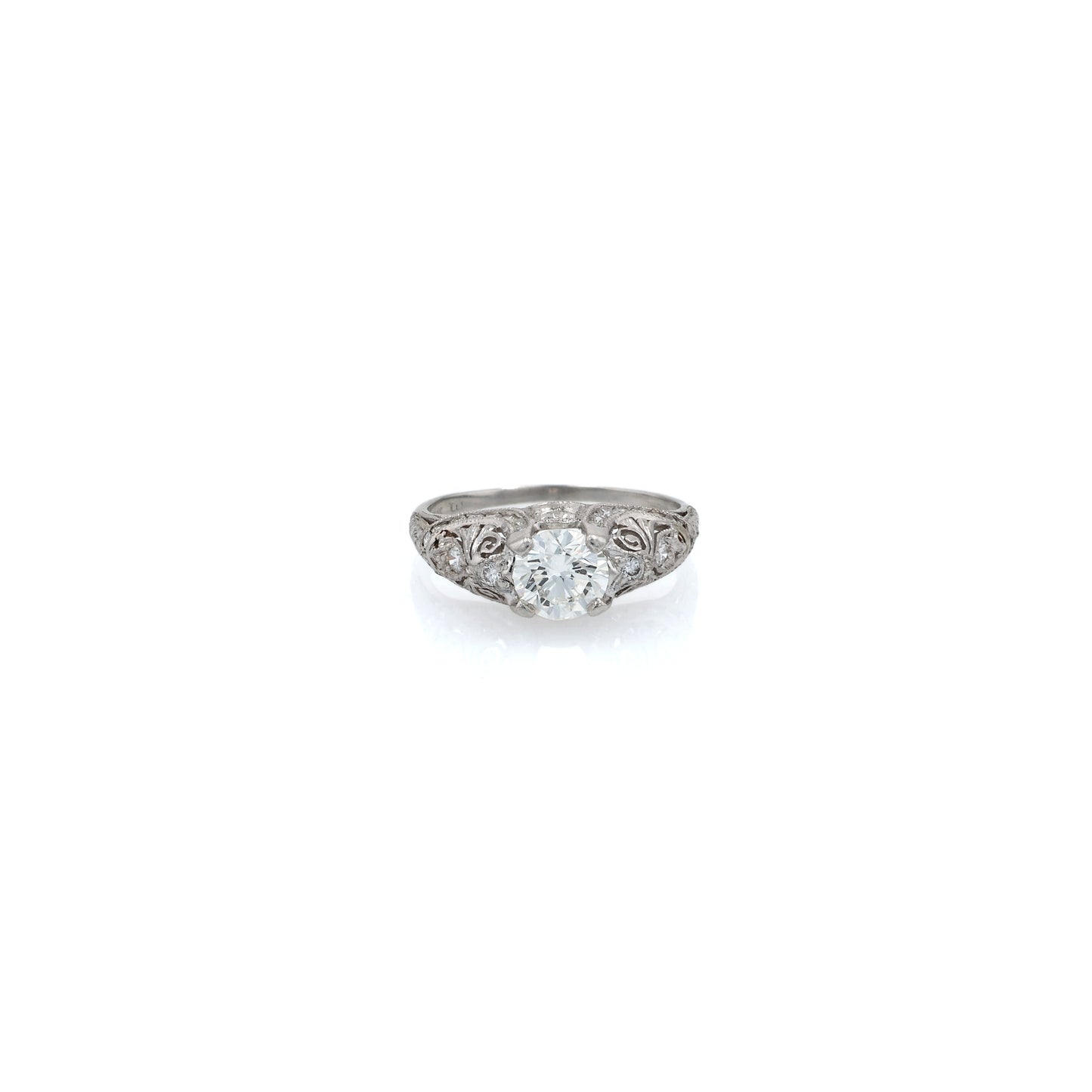 Estate Platinum Filagree Hand Engraved Diamond Ring