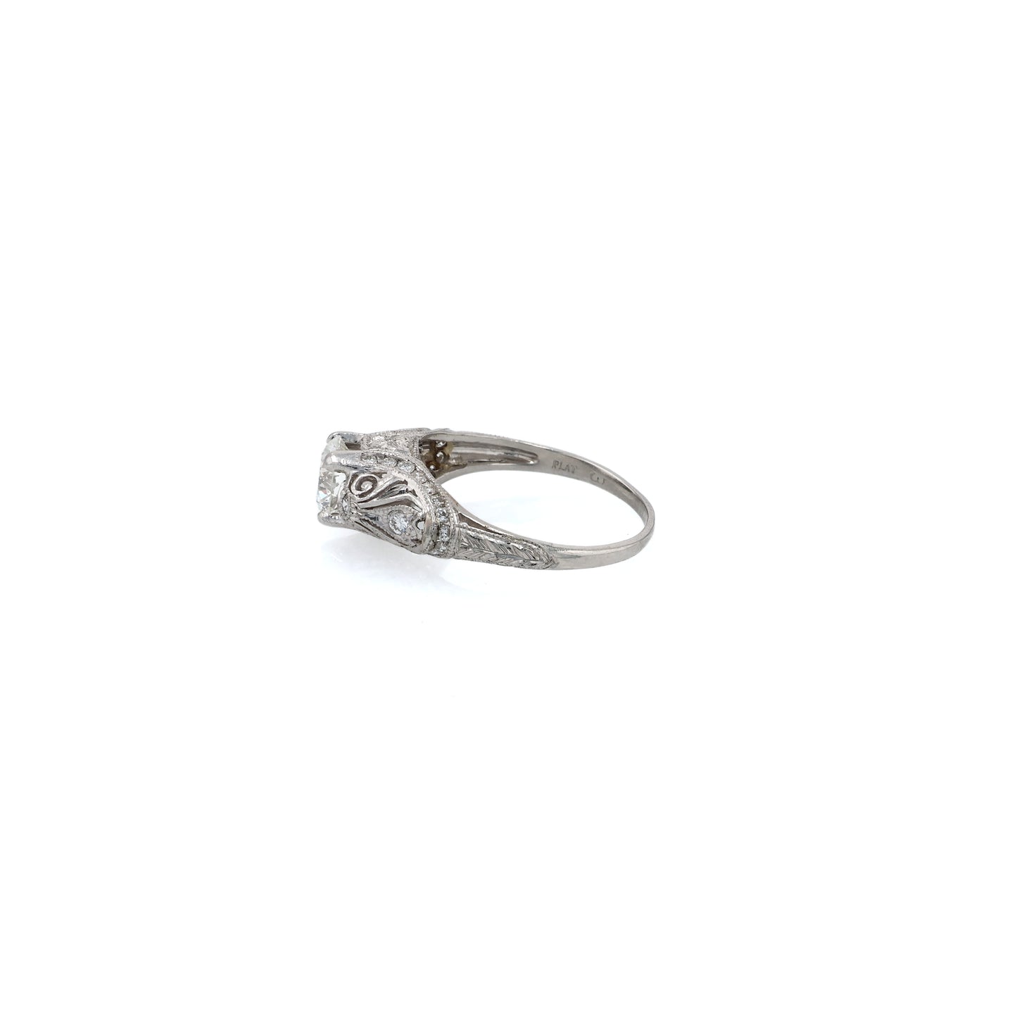 Estate Platinum Filagree Hand Engraved Diamond Ring