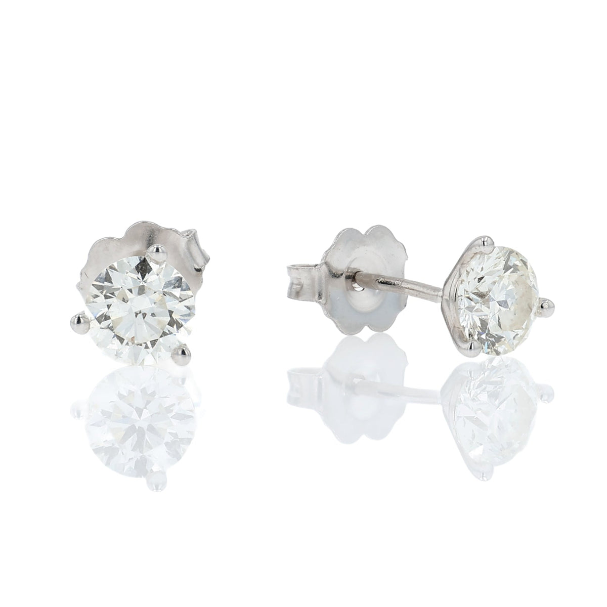 Estate 18k White Gold 1.08ct Diamond Stud Earrings
