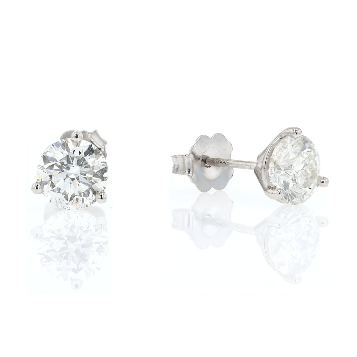 Estate 14k White Gold 2.01ct Brilliant Round Diamond Stud Earrings