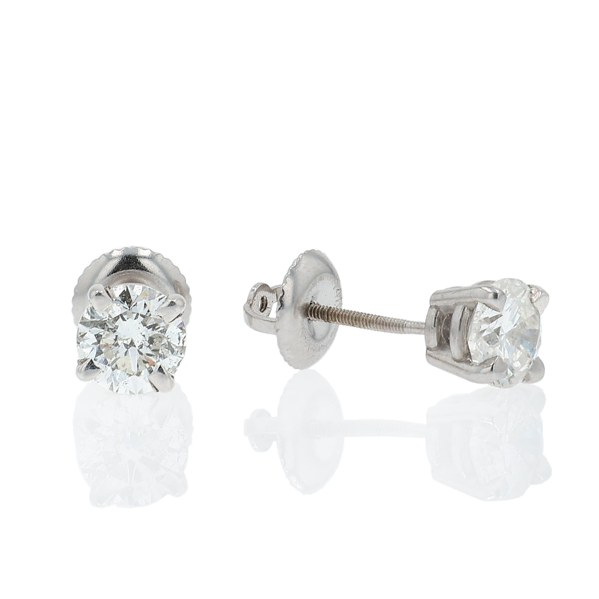 Estate 18k White Gold 1.42ct Diamond Stud Earrings