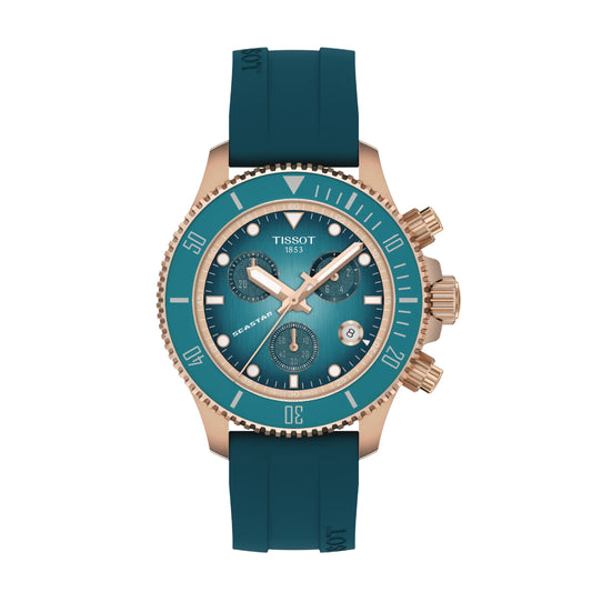 Tissot Seastar 1000 38mm Quartz Turquoise Dial PVD Rose Case / Rubber Strap