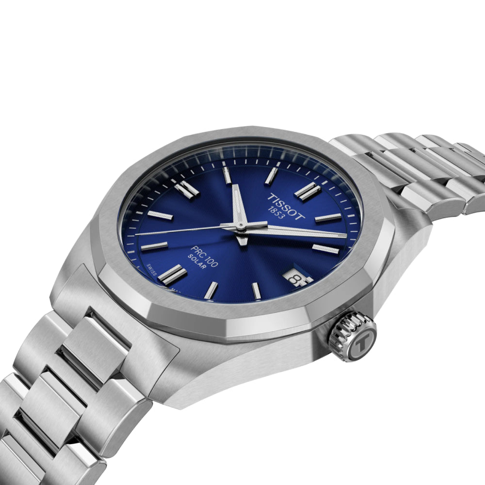 Tissot PRC 100 Solar 34MM Steel Case Blue Dial Steel Bracelet