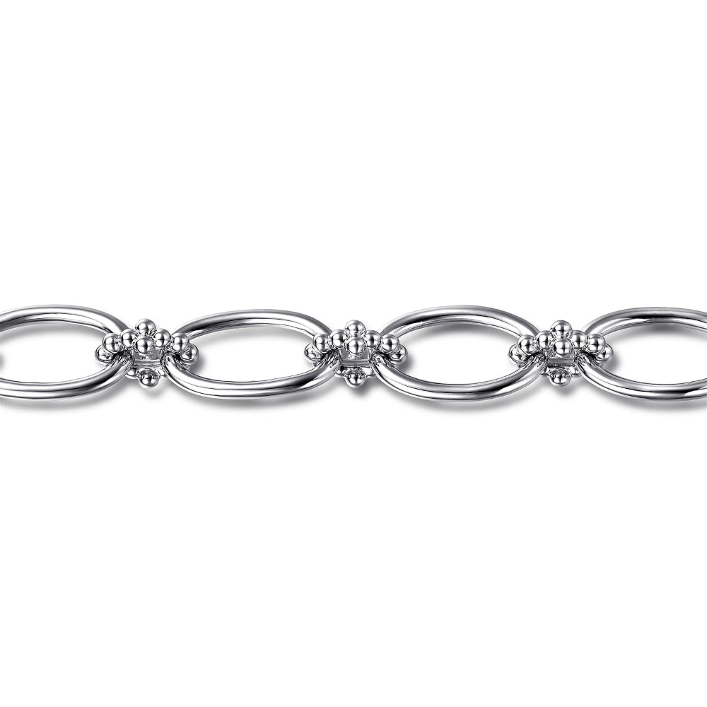 Up close detail of silver Link chain bracelet 