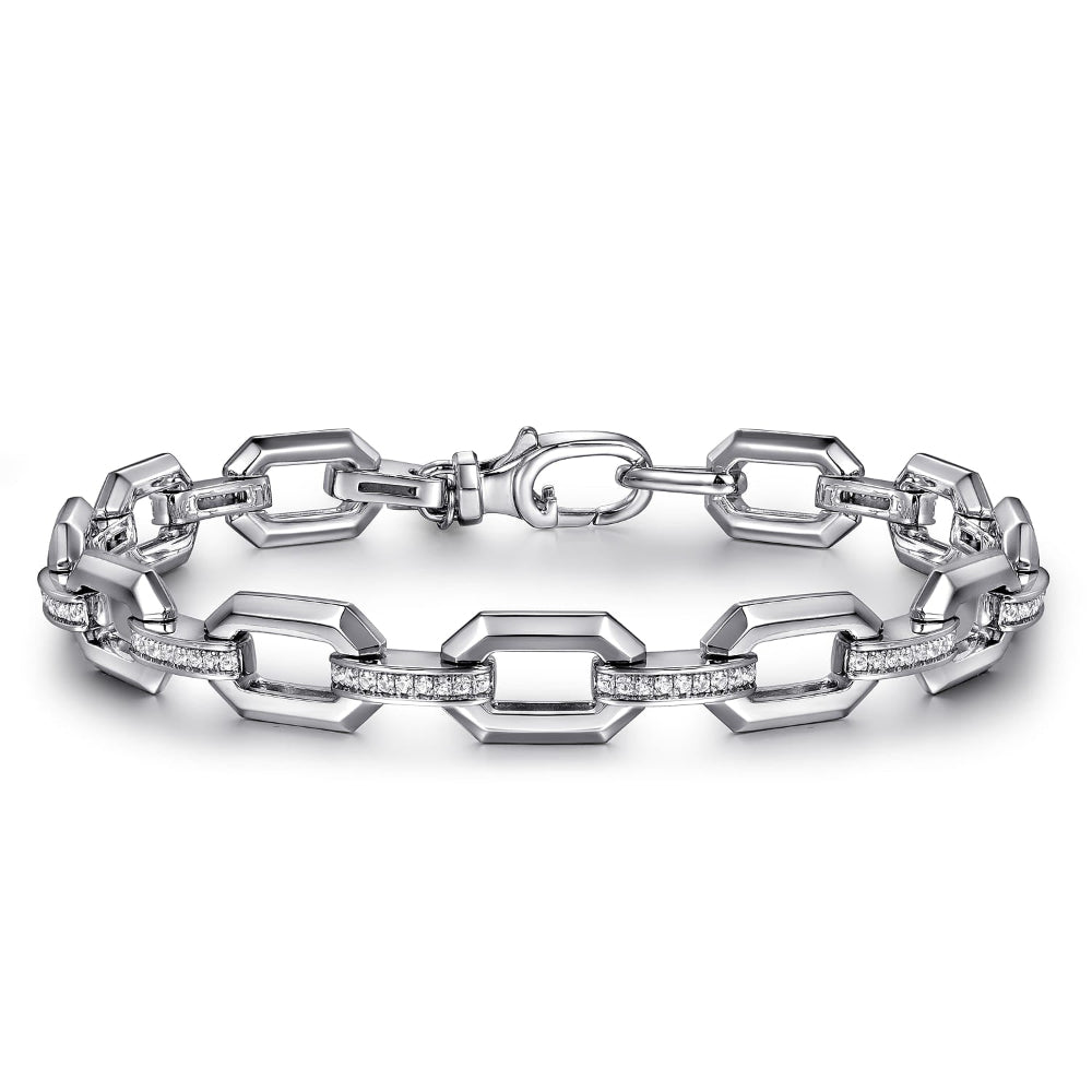 Sterling Silver and White Sapphire Link Chain Bracelet 