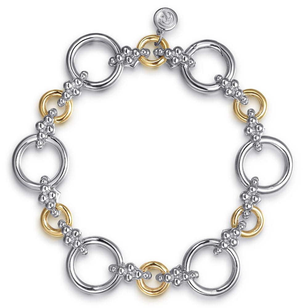 Silver and 14k Yellow Gold Hollow Tube Link Chain bracelet 