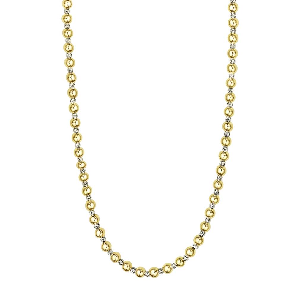14k Two-Tone Polished and Diamond-Cut Beaded Chain Necklace
