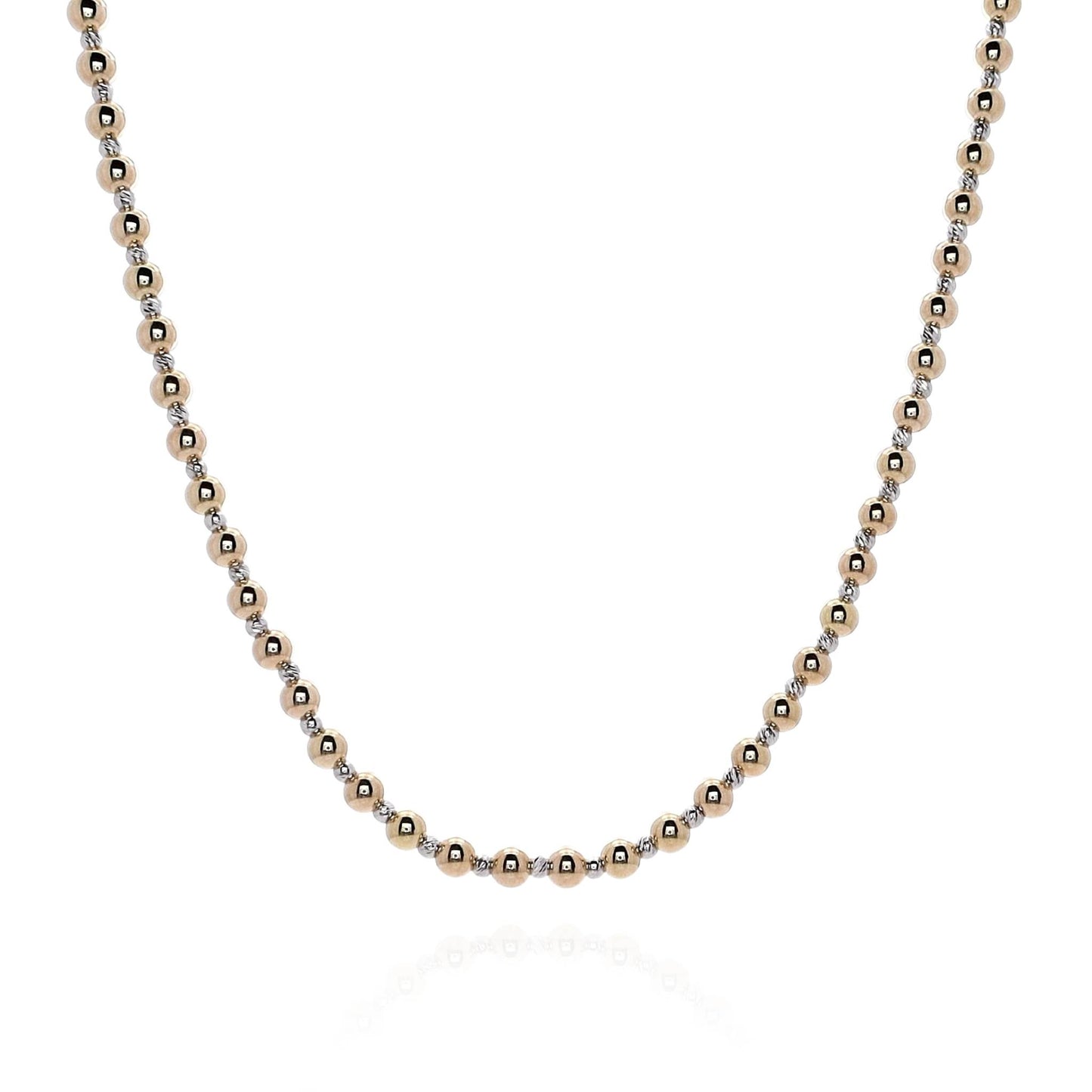14k Two-Tone Polished and Diamond-Cut Beaded Chain Necklace