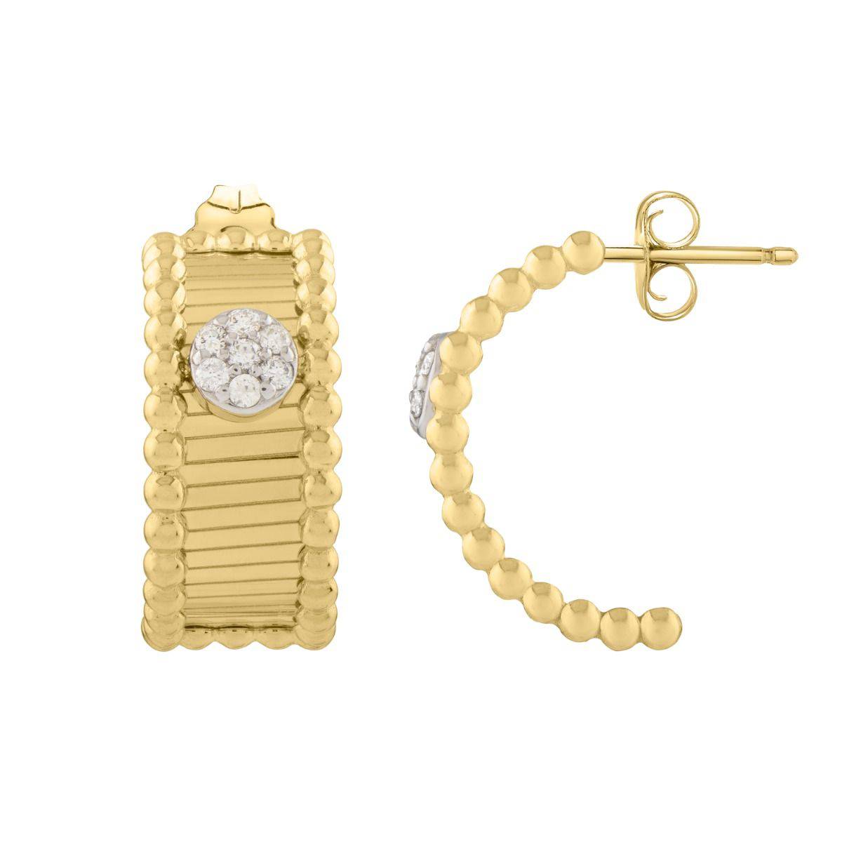 14k Yellow Gold Half Moon Diamond Hoop Earrings