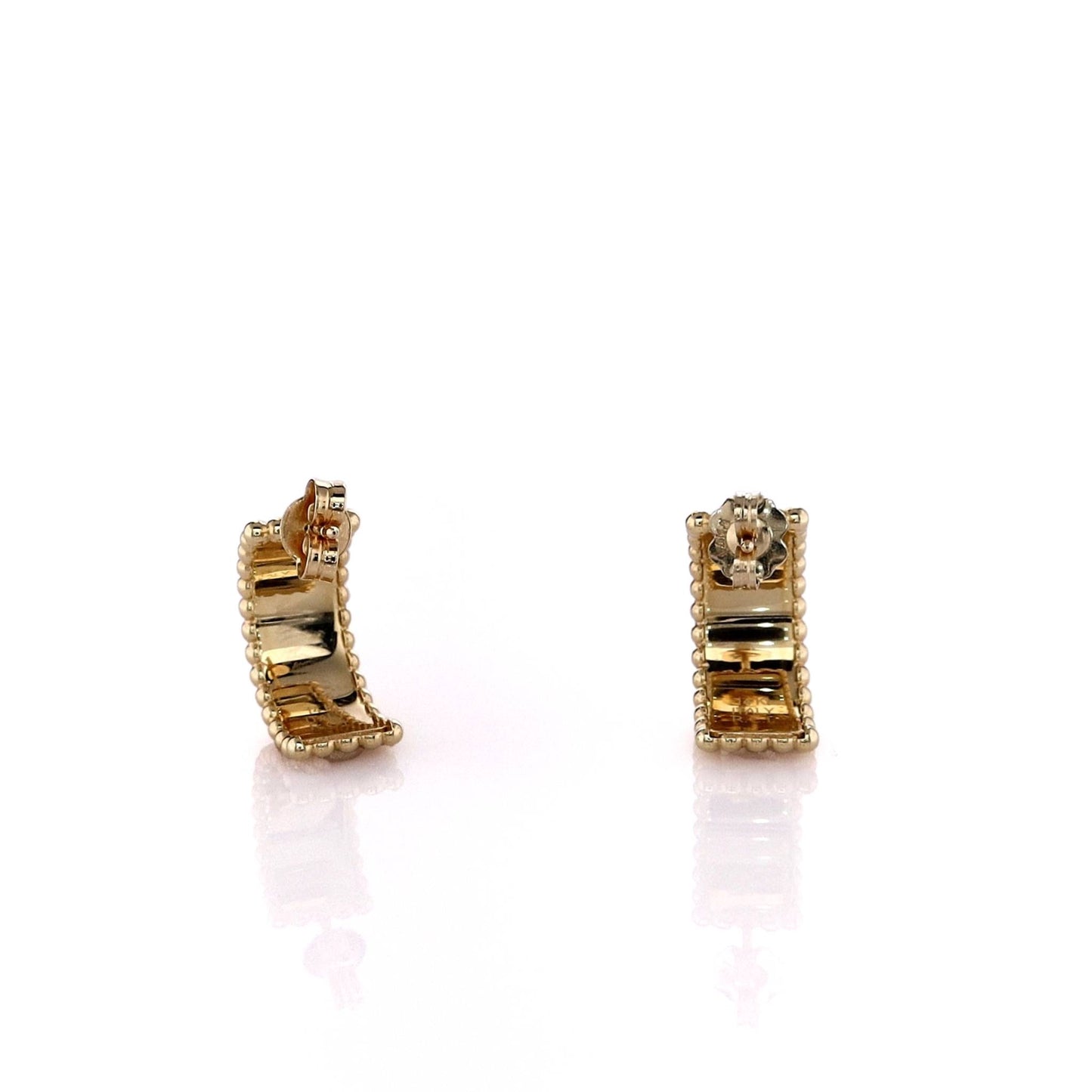 14k Yellow Gold Half Moon Diamond Hoop Earrings