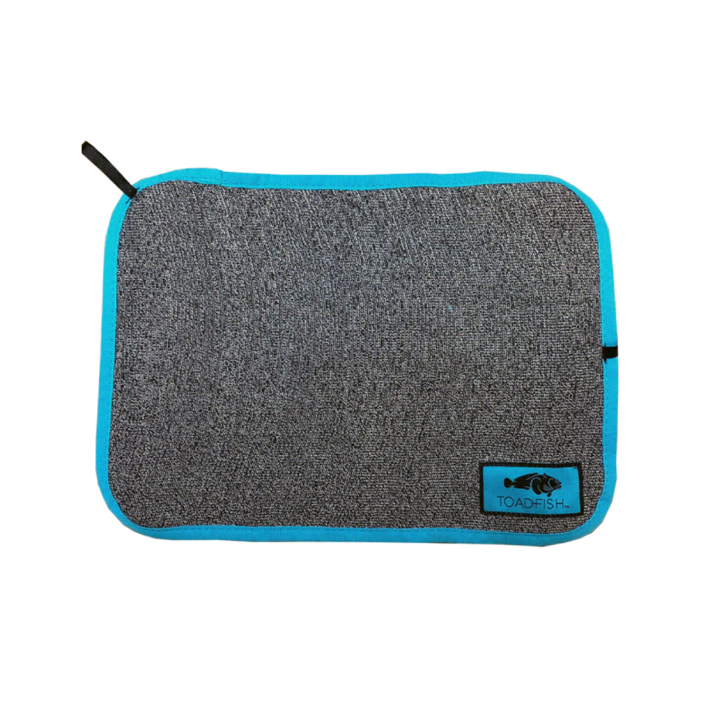 Gray cloth with blue trim and Toadfish logo on a white background.