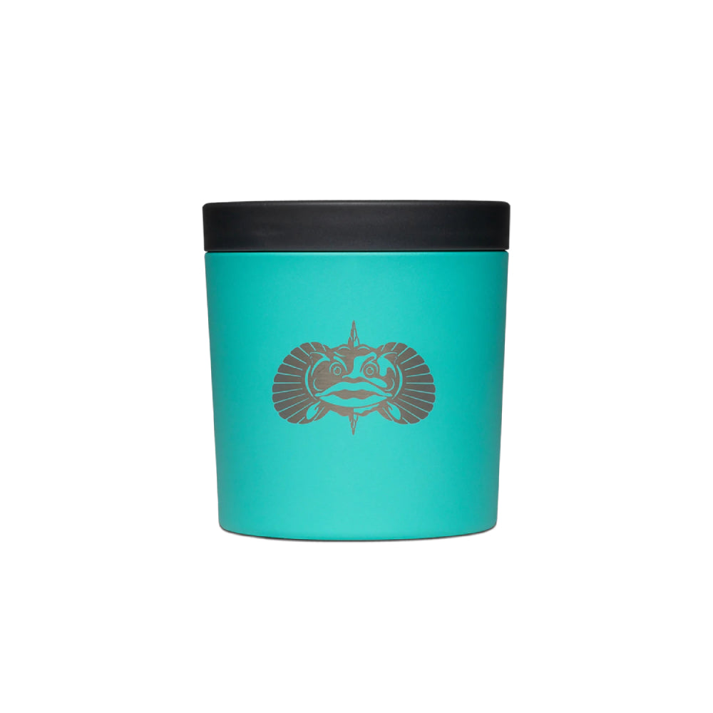 Teal cup holder and Toadfish logo on a white background.