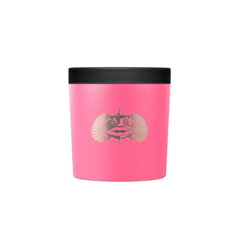 Pink cup holder and Toadfish logo on a white background.